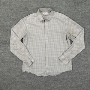 Calvin Klein Dress Shirt Mens M 15.5 Gray Gingham All-Season Stretch Slim Fit